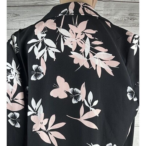 Roz & Ali Long Jacket Blouse Floral Butterfly Print Open Front - Picture 10 of 12